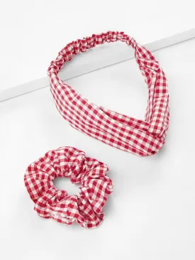 Gingham Print Headband & Hair Tie