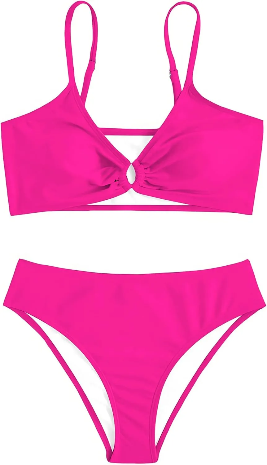 Girl's 2 Piece Swimsuits Disty Floral Ring Linked Bathing Suit Cute Bikini Sets