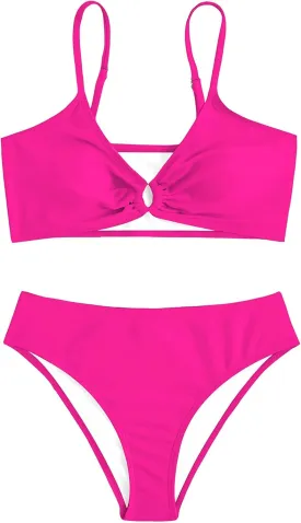 Girl's 2 Piece Swimsuits Disty Floral Ring Linked Bathing Suit Cute Bikini Sets