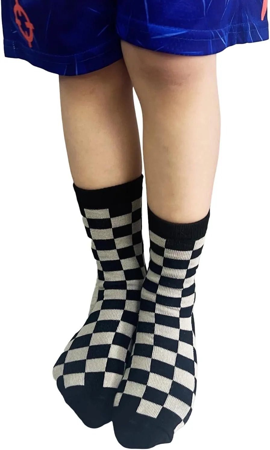 Girls Checkered Crew Socks Cotton Cute Novelty Anklet Socks for Kids Toddler Boys Unisex