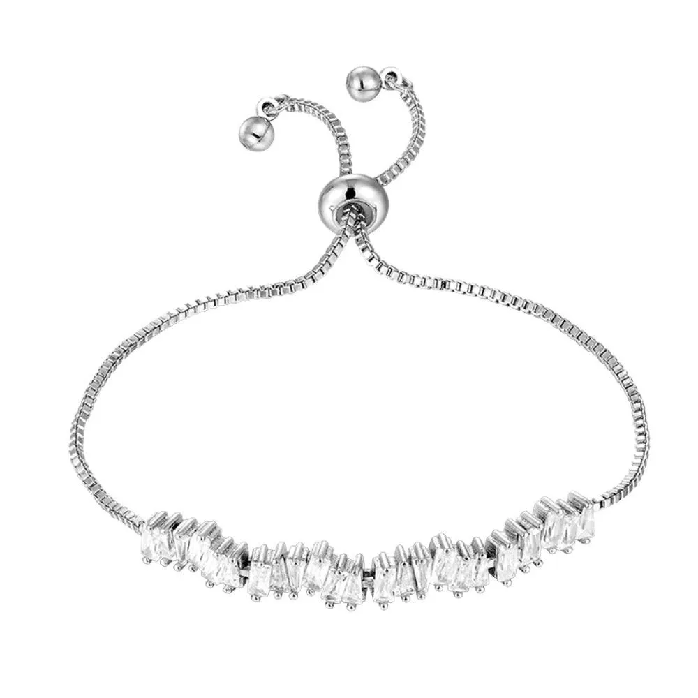 Gold Cubic Zirconia Tennis Bracelet with  Adjustable Spring Clasp