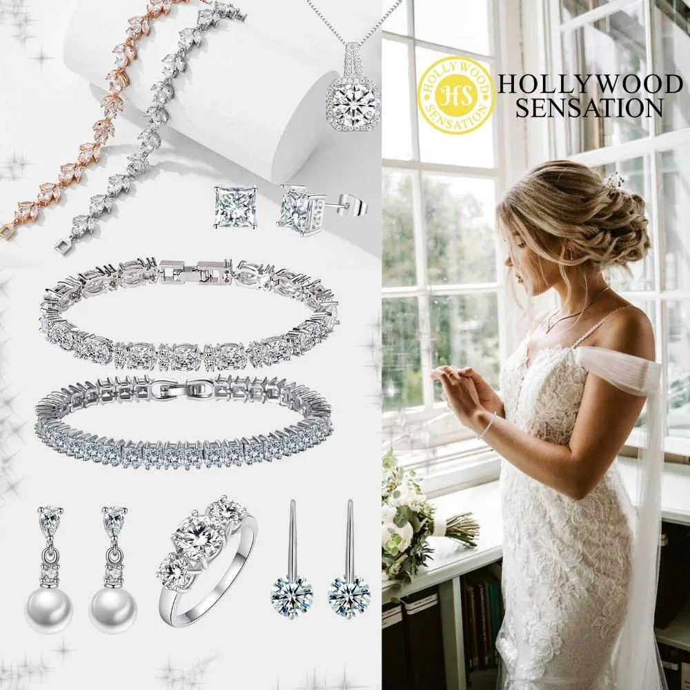 Gold Cubic Zirconia Tennis Bracelet with  Adjustable Spring Clasp