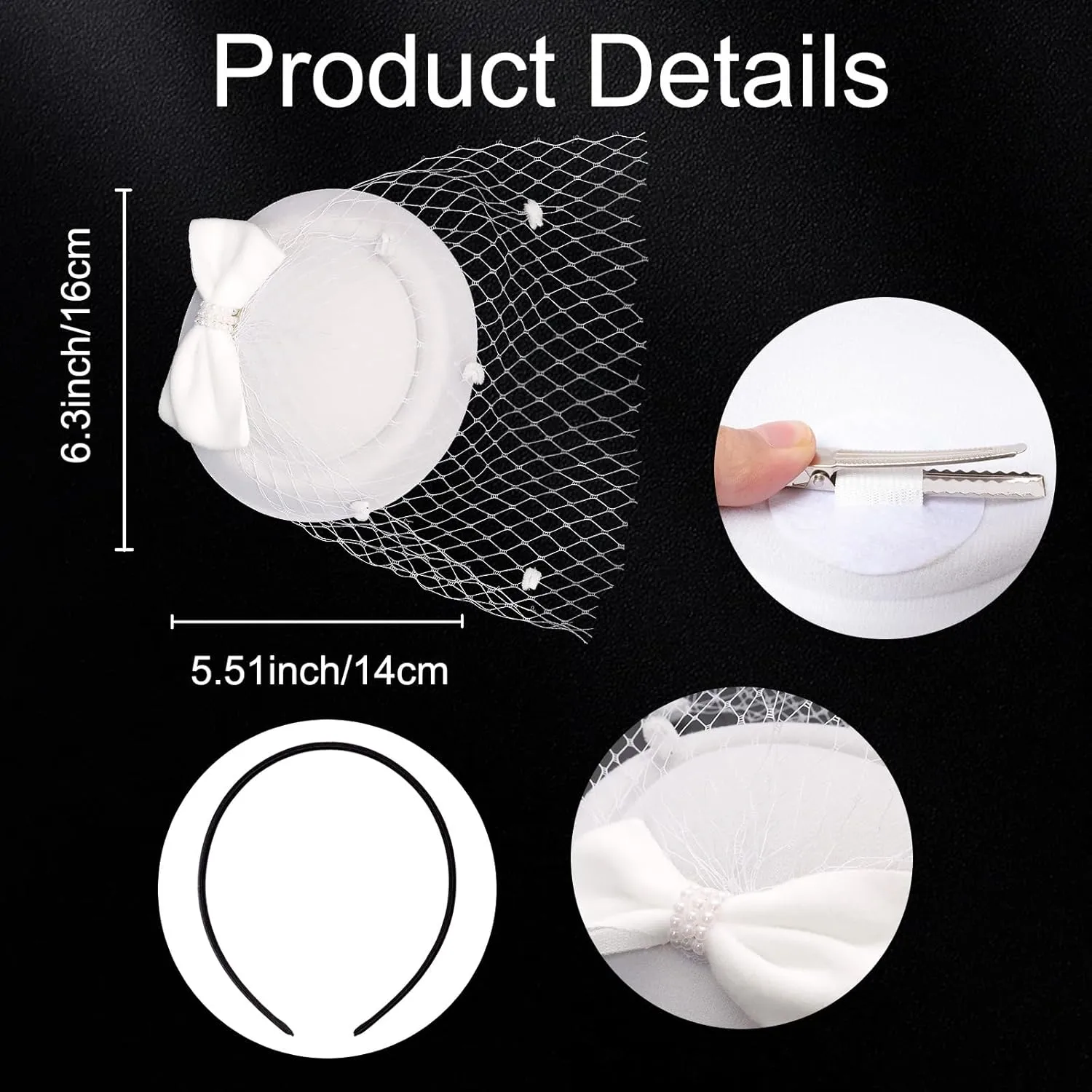 Heliltd 5Pcs Fascinators for Women Tea Party Fascinator Hat for Women Mesh Bowtie Hat Lace Glove Pearl Jewelry Set