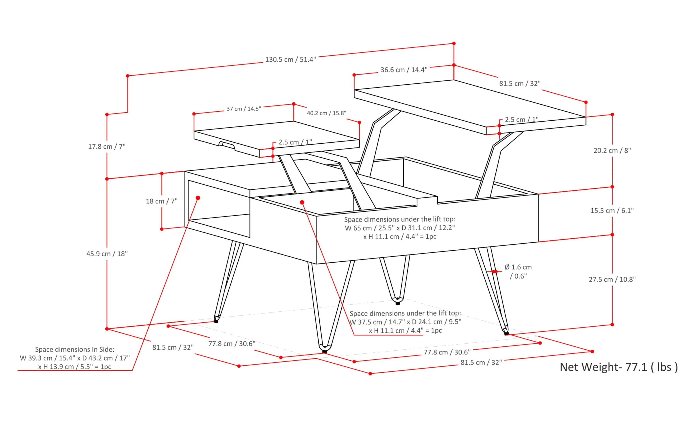Hunter Lift Top Square Coffee Table in Walnut