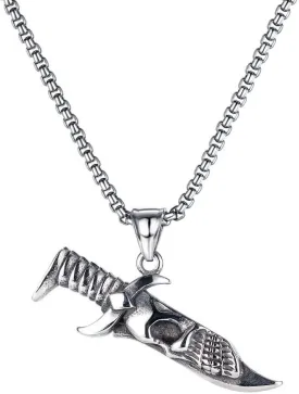 jonline24h Mens Womens Stainless Steel Skull Knife Punk Rock Pendant Black Silver Necklace