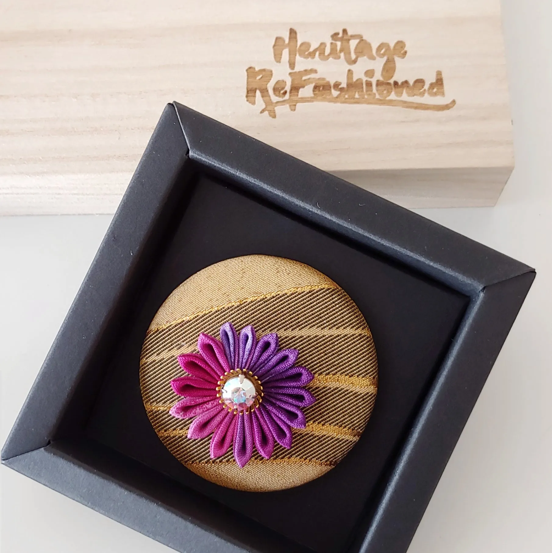 Kimono Silk Flower Hair Tie | Chrysanthemum purple & gold
