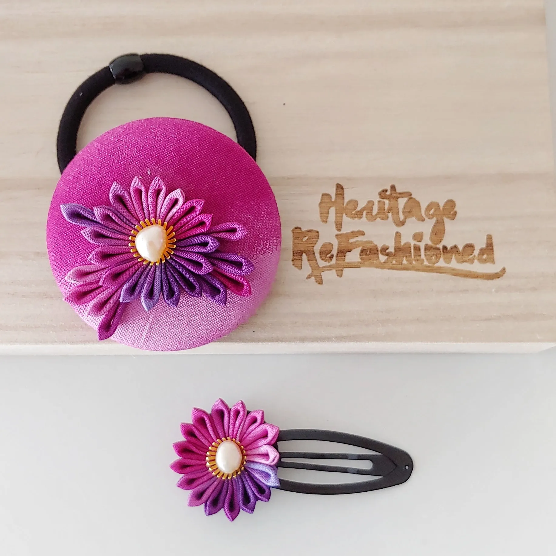 Kimono Silk Flower Hair Tie | Chrysanthemum purple & pinks
