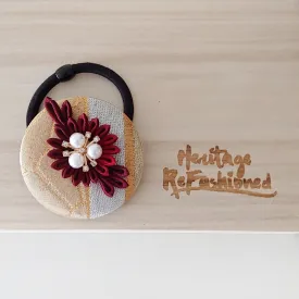 Kimono Silk Flower Hair Tie | Chrysanthemum red