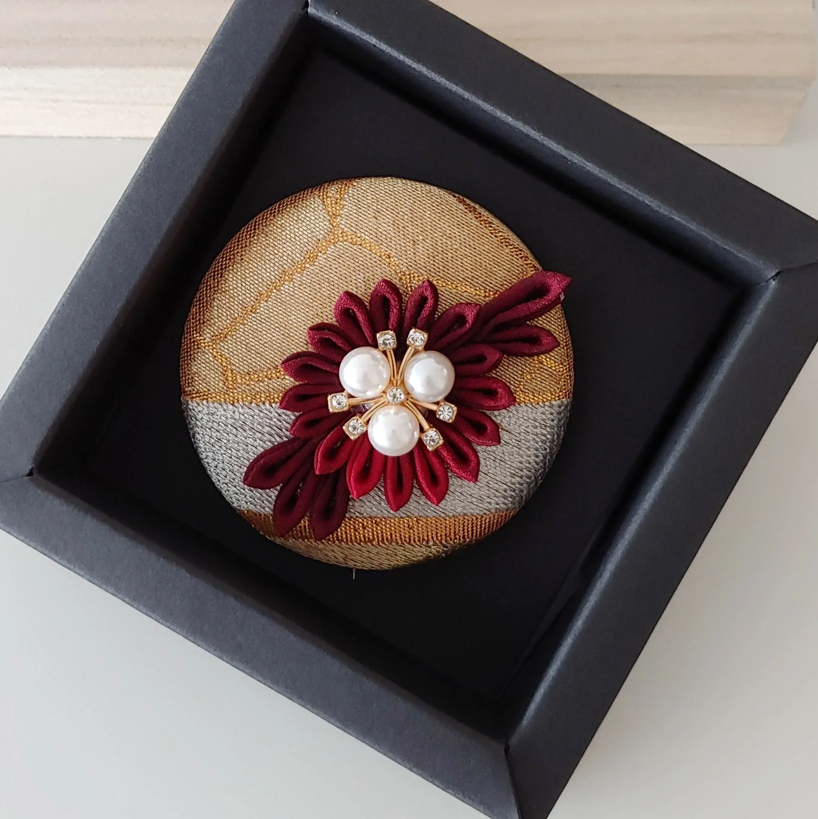 Kimono Silk Flower Hair Tie | Chrysanthemum red
