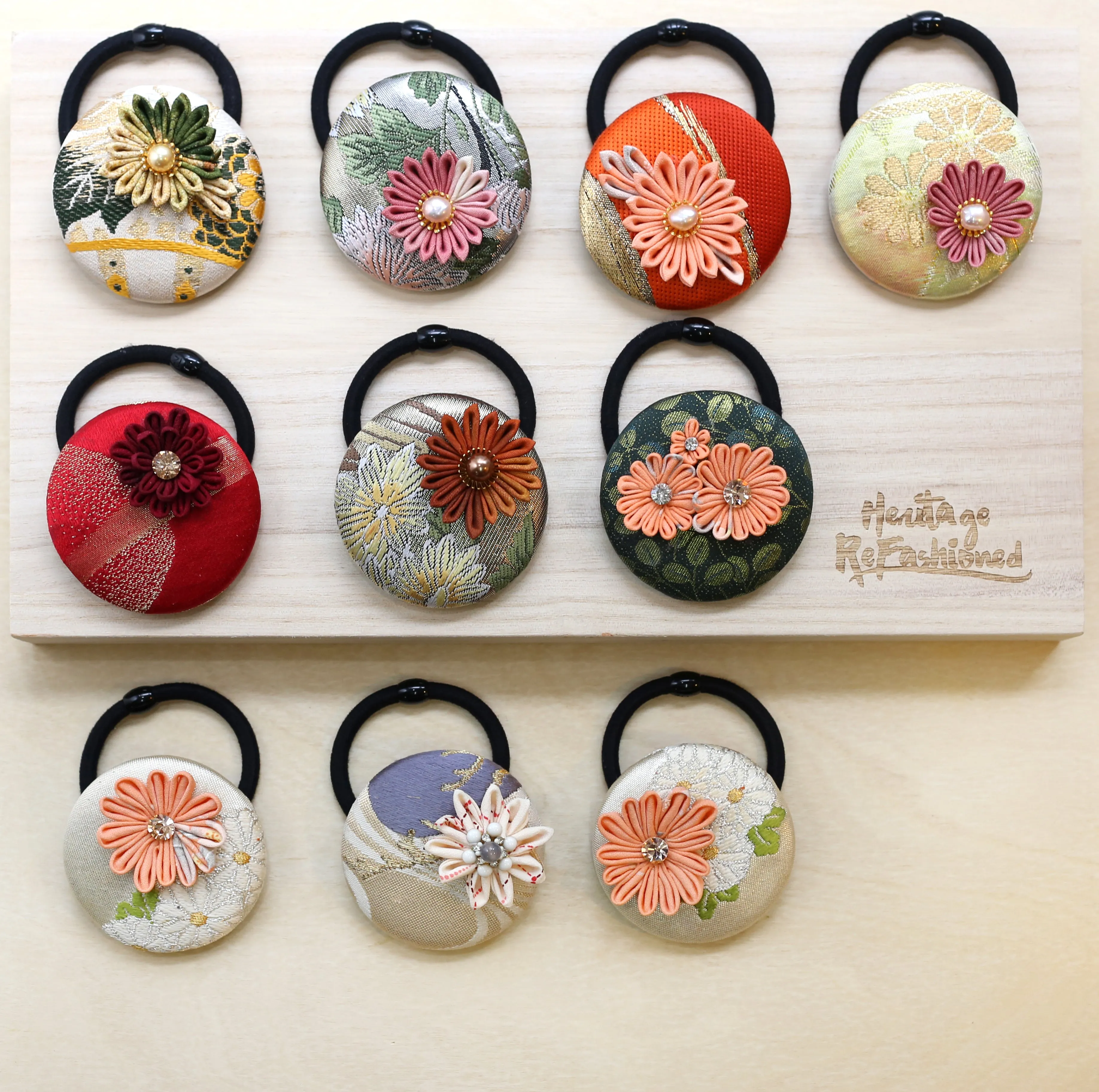 Kimono Silk Flower Hair Tie | Chrysanthemum red