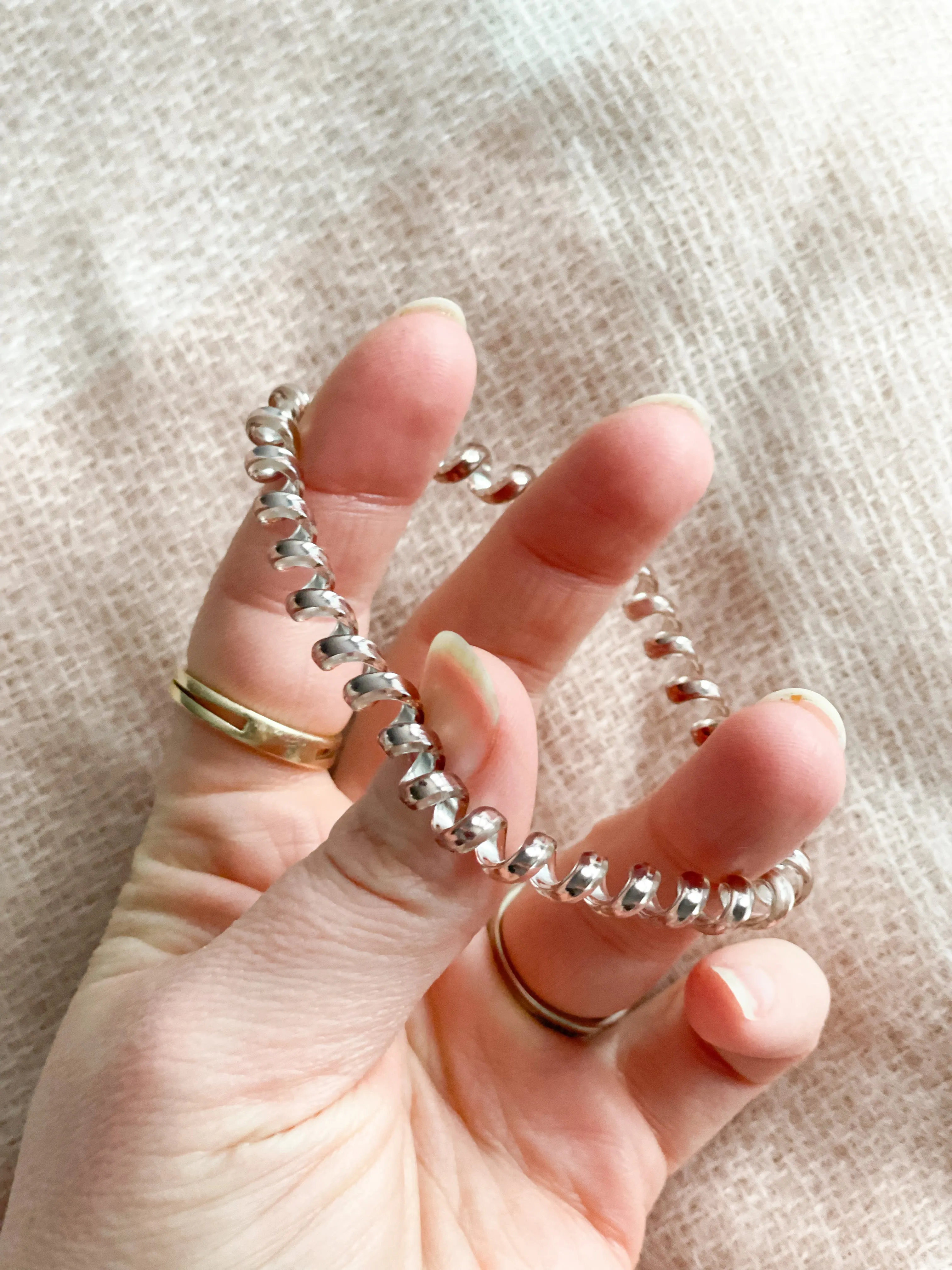 Metallic Pink Heart Spiral Hair Tie