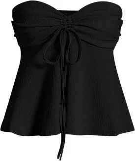 Milumia Women Tie Front Ruched Tube Top Strapless Flared Hem Peplum Bandeau Tops