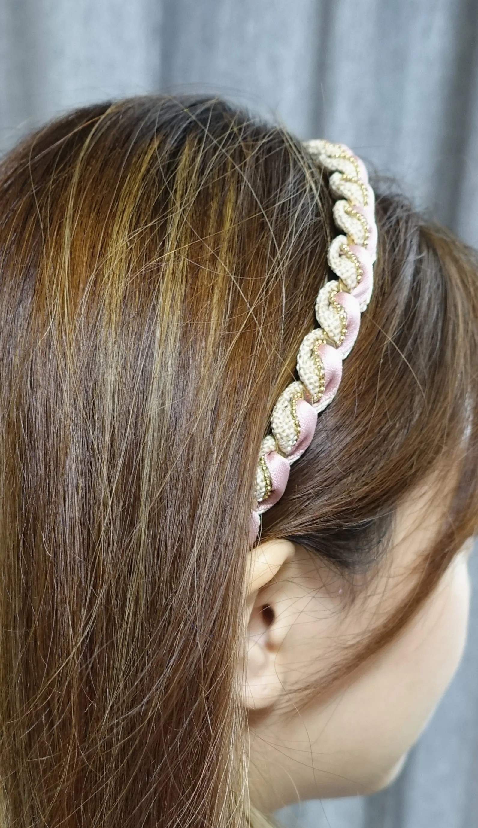 multi fabric  spiral wrap headband golden chain embellished hairband women hair accessory