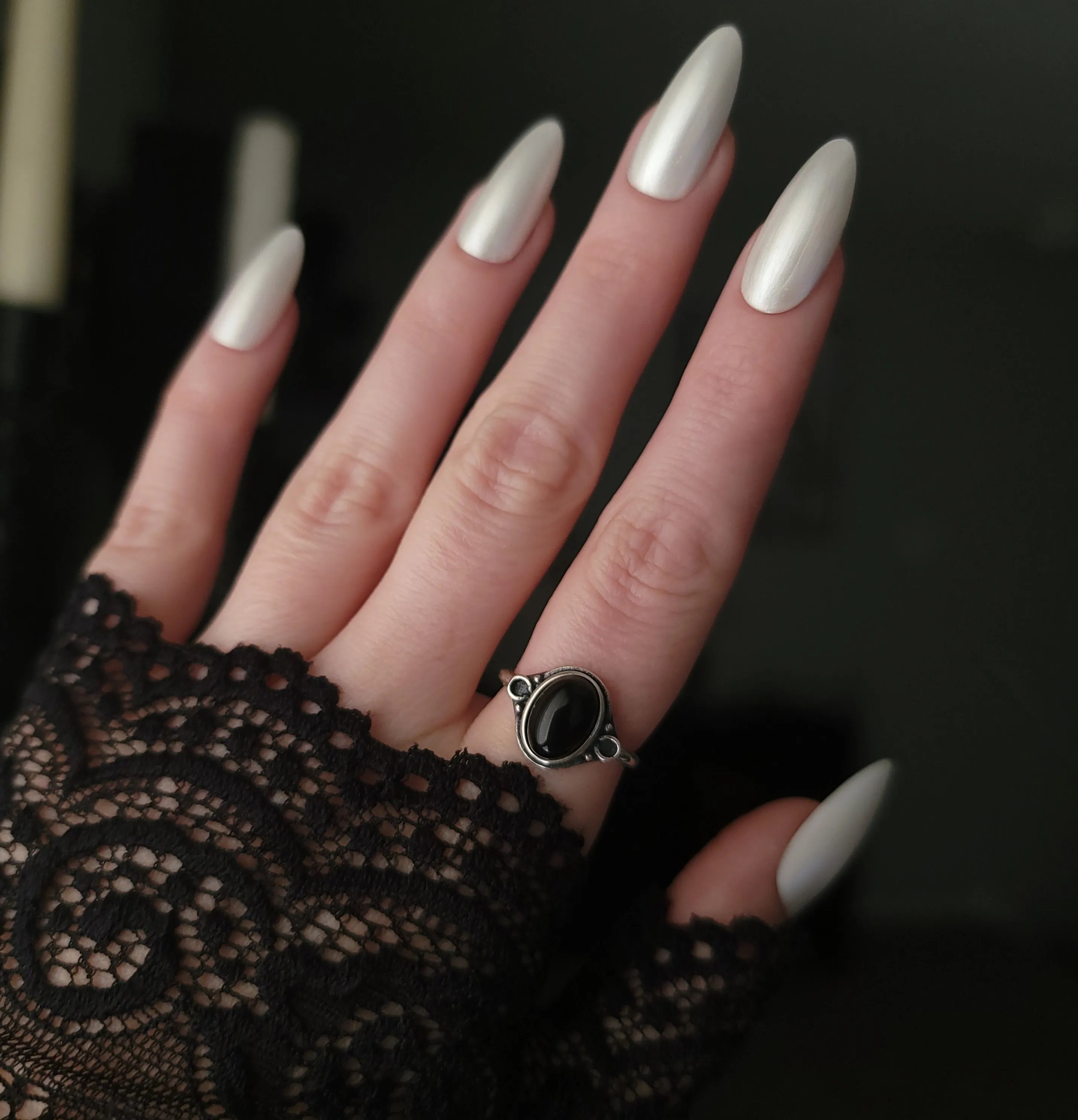Nox - Black Agate Ornate Ring - Sterling Silver Ring