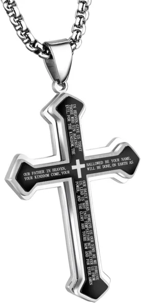 OLEVS Mens Cross Pendant Necklace Large Stainless Steel Cross Pendant Necklace for Men Women