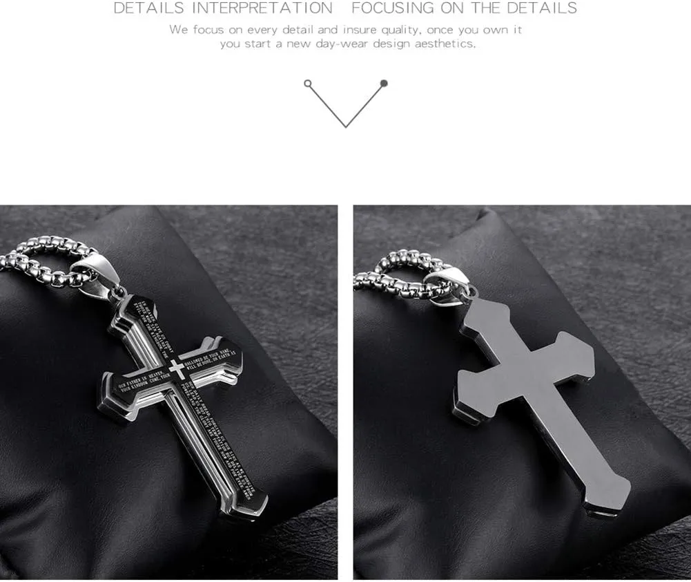 OLEVS Mens Cross Pendant Necklace Large Stainless Steel Cross Pendant Necklace for Men Women