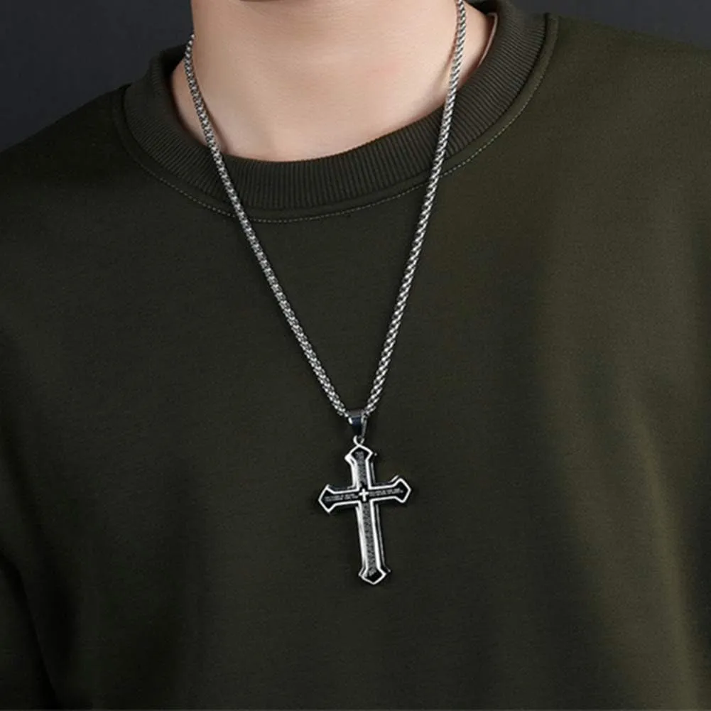 OLEVS Mens Cross Pendant Necklace Large Stainless Steel Cross Pendant Necklace for Men Women