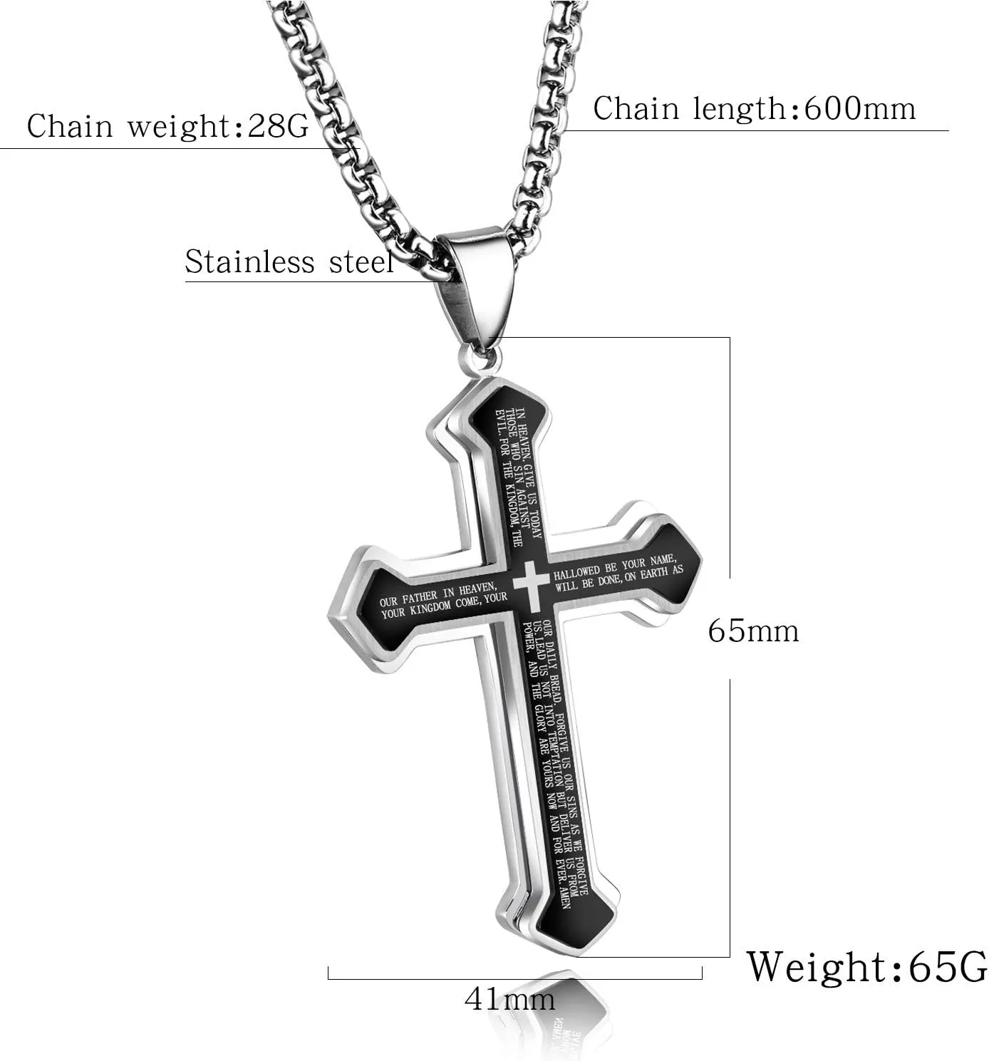 OLEVS Mens Cross Pendant Necklace Large Stainless Steel Cross Pendant Necklace for Men Women