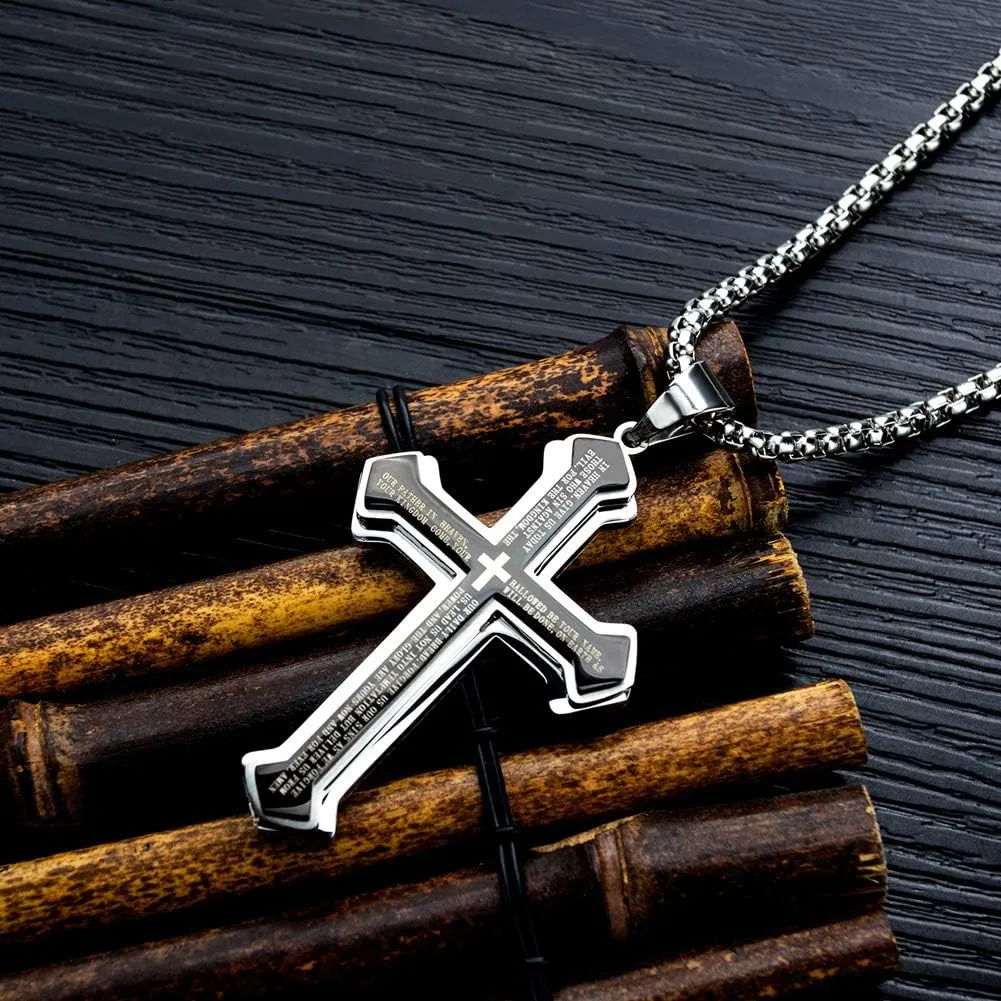 OLEVS Mens Cross Pendant Necklace Large Stainless Steel Cross Pendant Necklace for Men Women