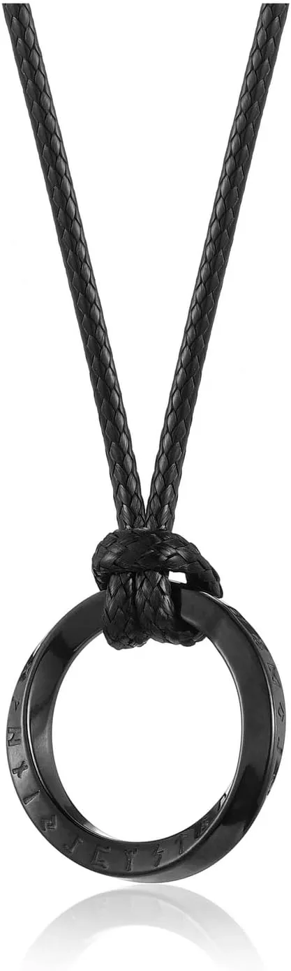PiercingJ Norse Viking Necklace for Men Stainless Steel Adjustable Rope Chains Vintage Amulet Pendant Jewelry Gift