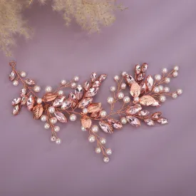Pink Beads with Crystal Hair Piece Wedding Bridal Cute Small Headband Handmade Rhinestones Hair Accessories (Pink)