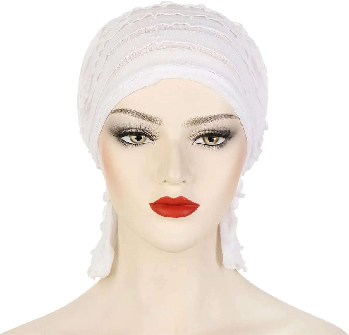 Pre Tied Chemo Turban for Women - Ruffle Stretch Solid Caps Slip On Headwrap Headwear for Cancer Hair Cover
