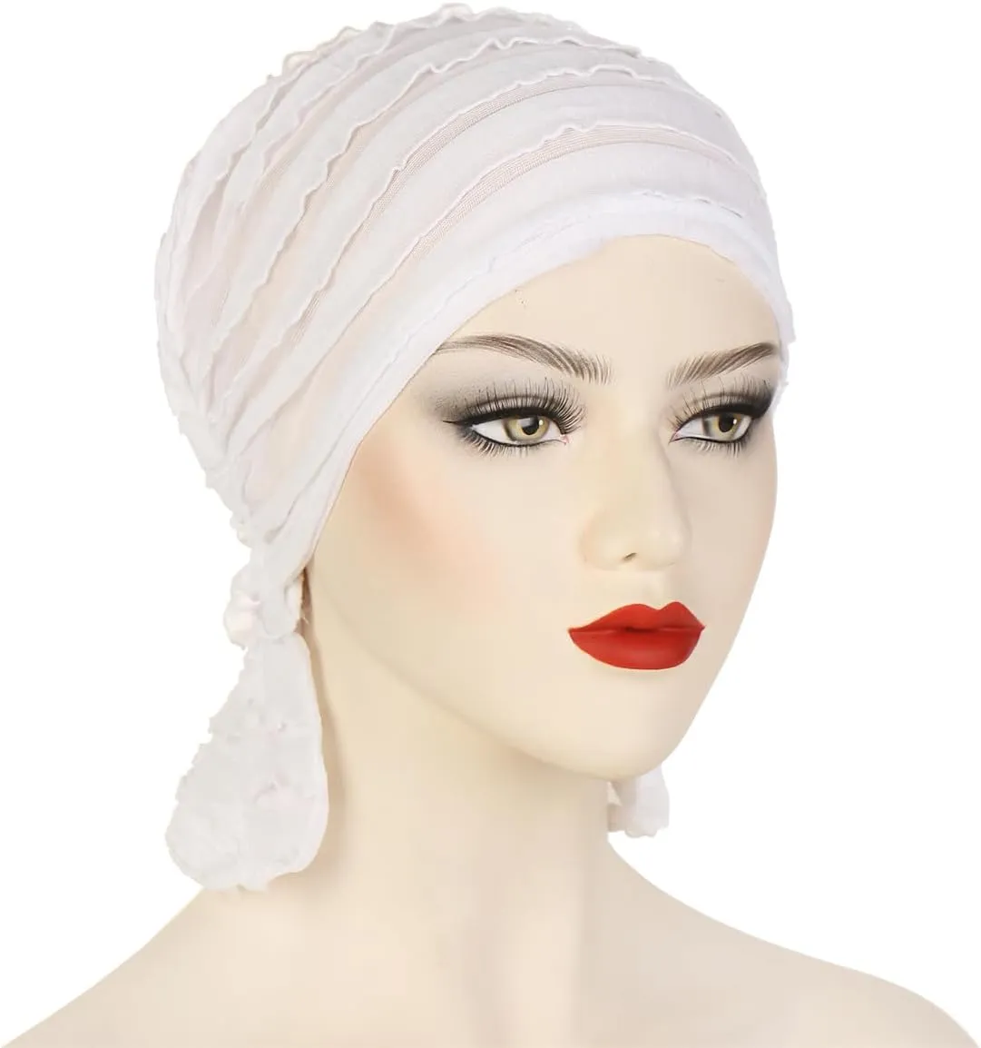 Pre Tied Chemo Turban for Women - Ruffle Stretch Solid Caps Slip On Headwrap Headwear for Cancer Hair Cover