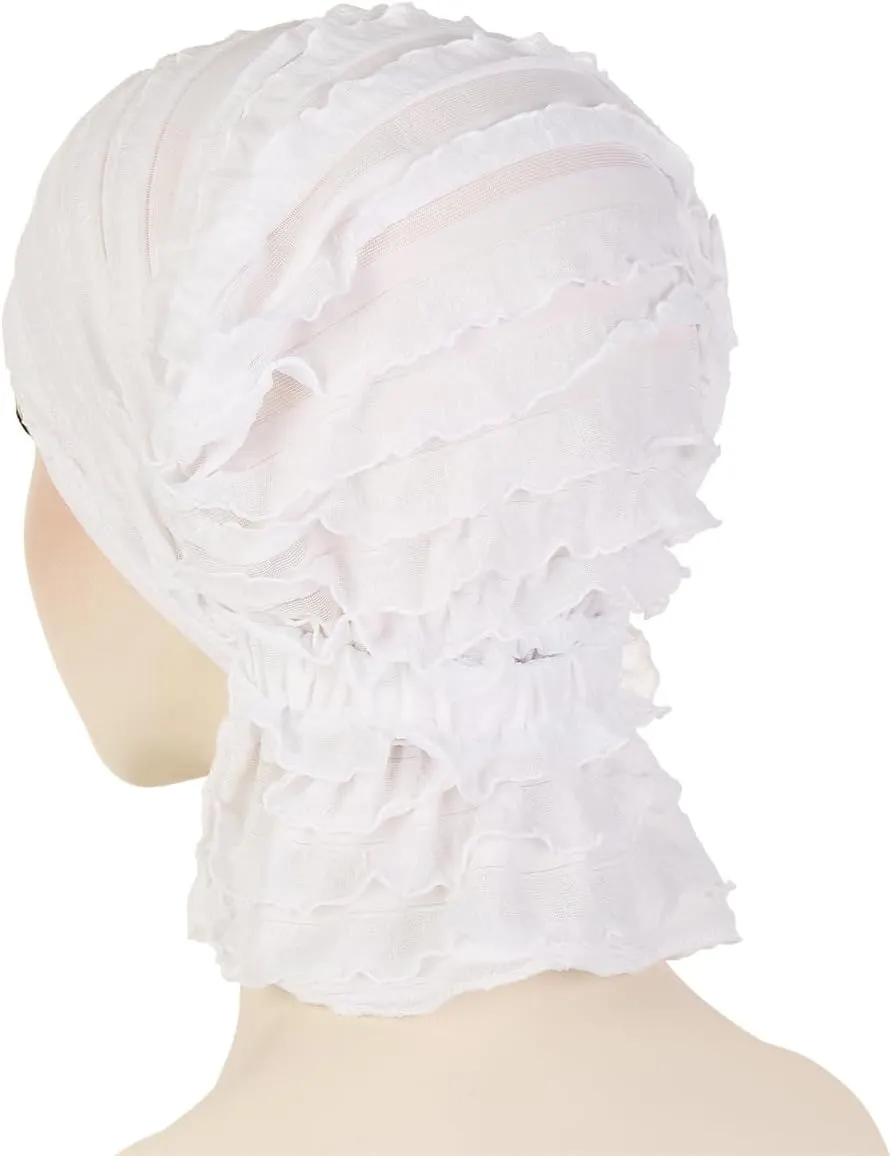 Pre Tied Chemo Turban for Women - Ruffle Stretch Solid Caps Slip On Headwrap Headwear for Cancer Hair Cover
