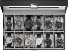 ProCase Watch Box Organizer for Men, 12 Slot Watch Display Case With Glass Lid, PU Leather Watch Storage Mens Watch Case, Watch Holder Organizer for Men Women -12 Slot, Black