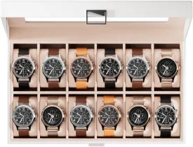 ProCase Watch Box Organizer for Men, 12 Slot Watch Display Case With Glass Lid, PU Leather Watch Storage Mens Watch Case, Watch Holder Organizer Gift for Men Women -White