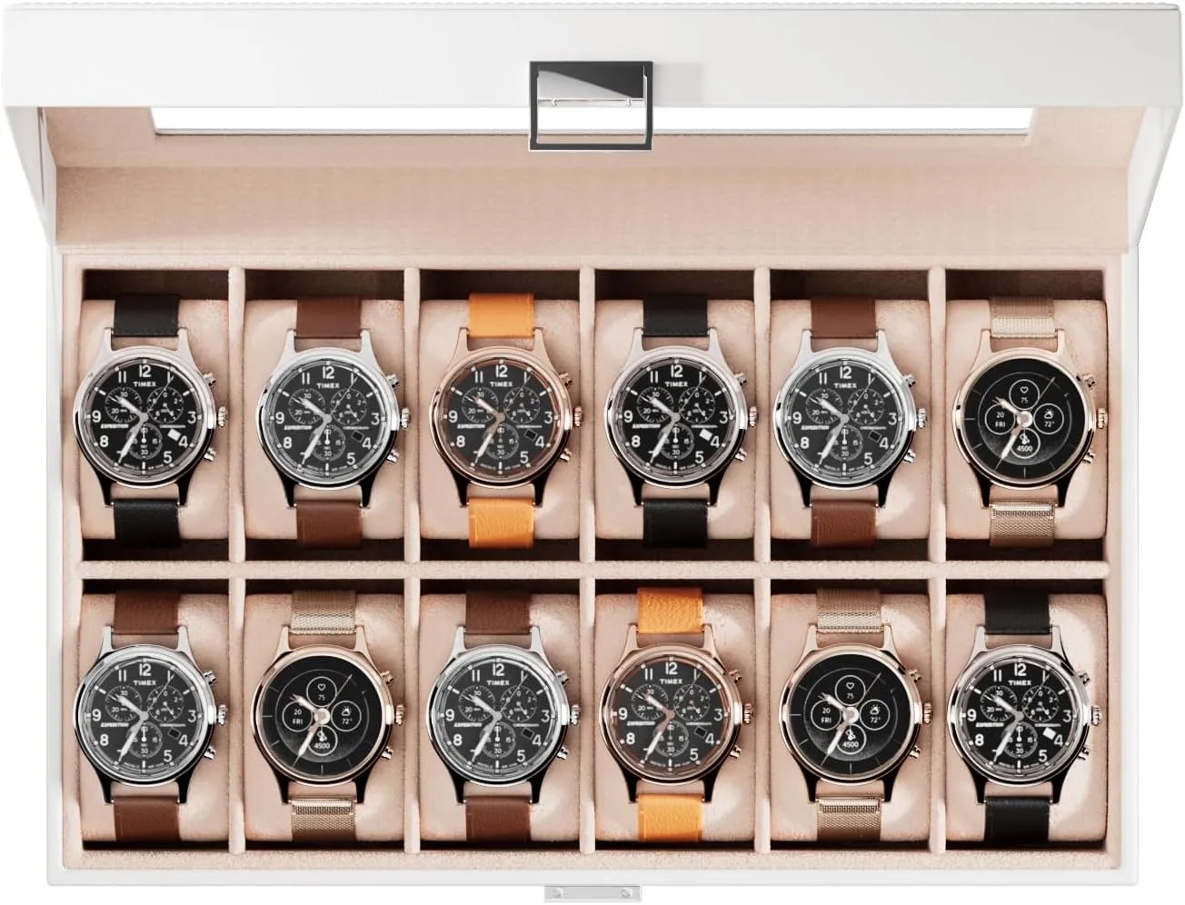 ProCase Watch Box Organizer for Men, 12 Slot Watch Display Case With Glass Lid, PU Leather Watch Storage Mens Watch Case, Watch Holder Organizer Gift for Men Women -White