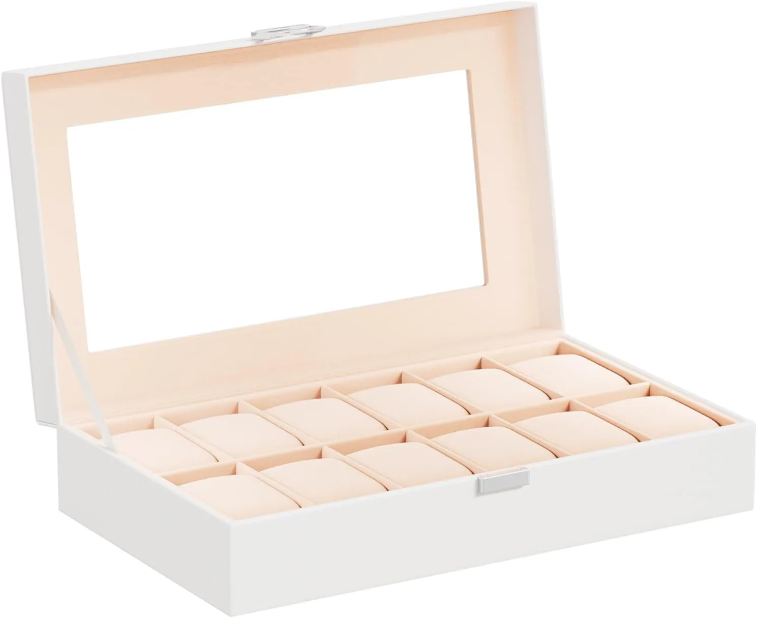 ProCase Watch Box Organizer for Men, 12 Slot Watch Display Case With Glass Lid, PU Leather Watch Storage Mens Watch Case, Watch Holder Organizer Gift for Men Women -White