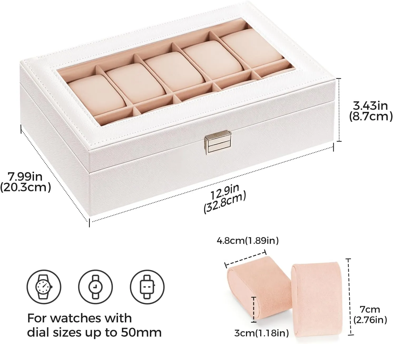 ProCase Watch Box Organizer for Men, 12 Slot Watch Display Case With Glass Lid, PU Leather Watch Storage Mens Watch Case, Watch Holder Organizer Gift for Men Women -White