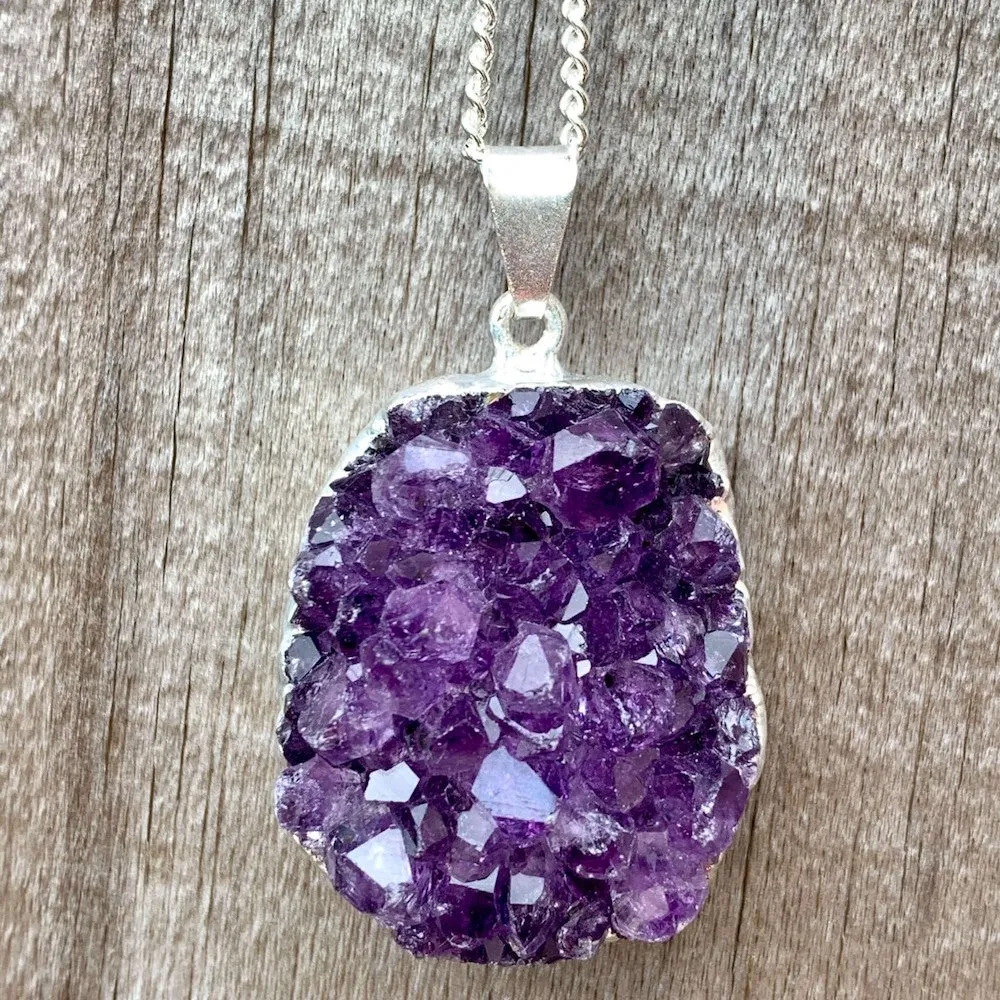 Raw Amethyst Druzy Pendant Necklace