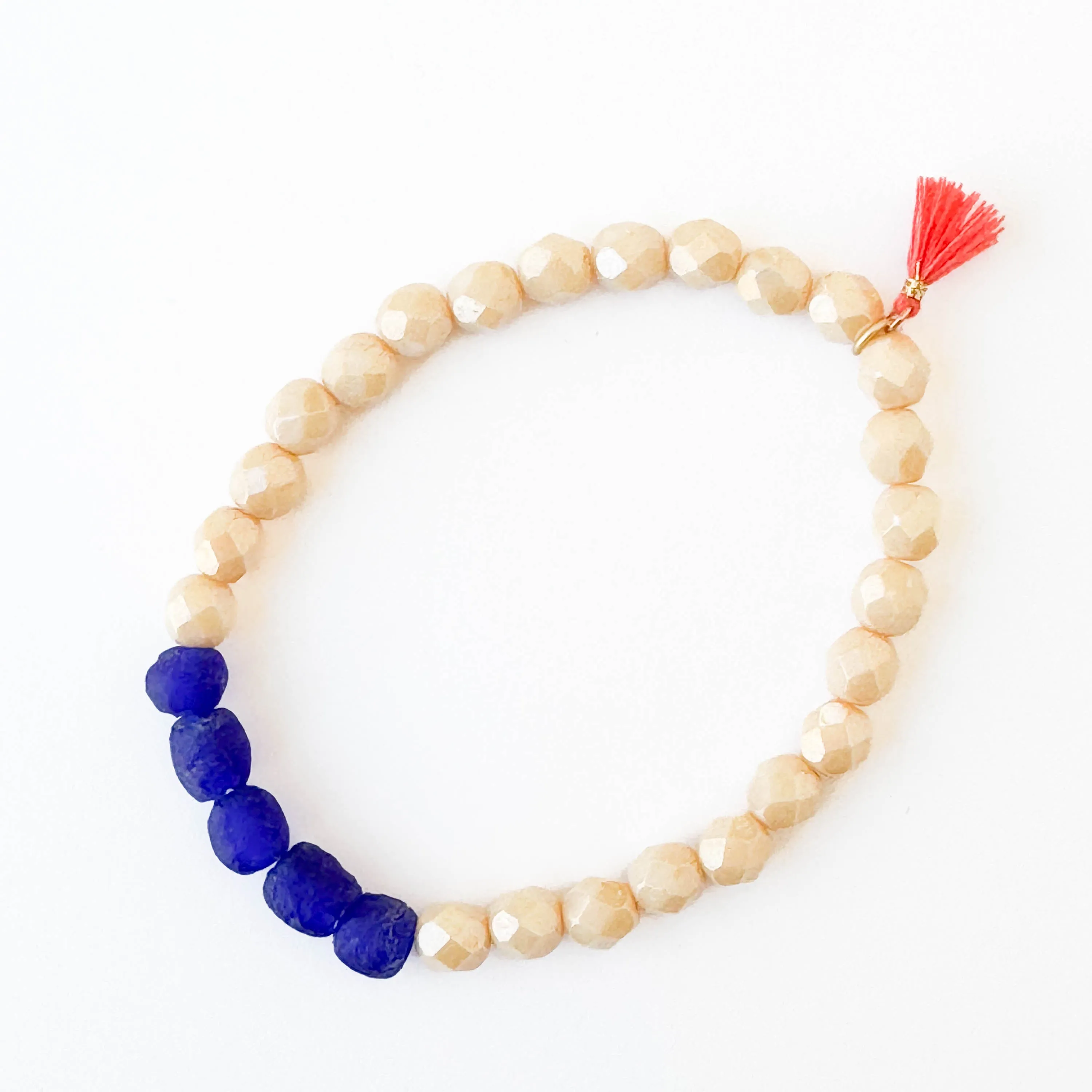 Recycled Glass And Bead Stretchy Bracelet