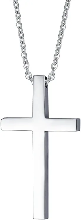 REVEMCN Simple Stainless Steel Silver Tone Cross Pendant Necklace for Men Women, 20-24 Inches Chain