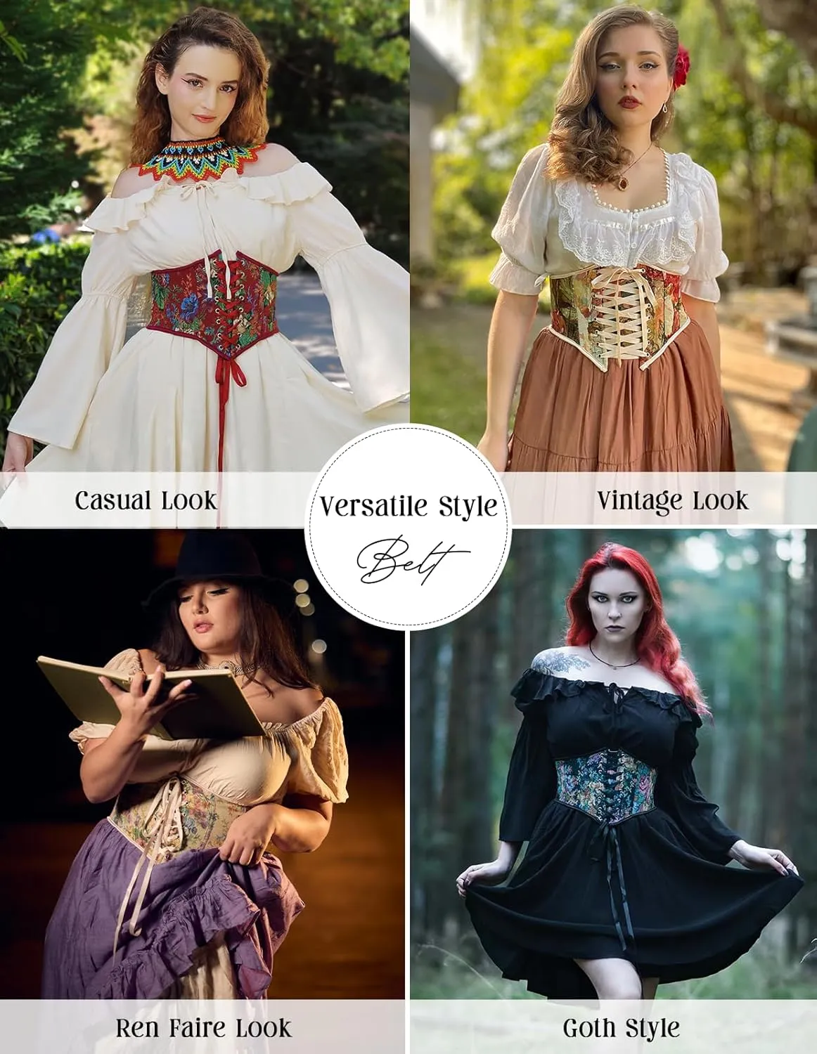 Scarlet Darkness Corset Belt for Women Floral Lace Up Boned Underbust Corset Waist Belts