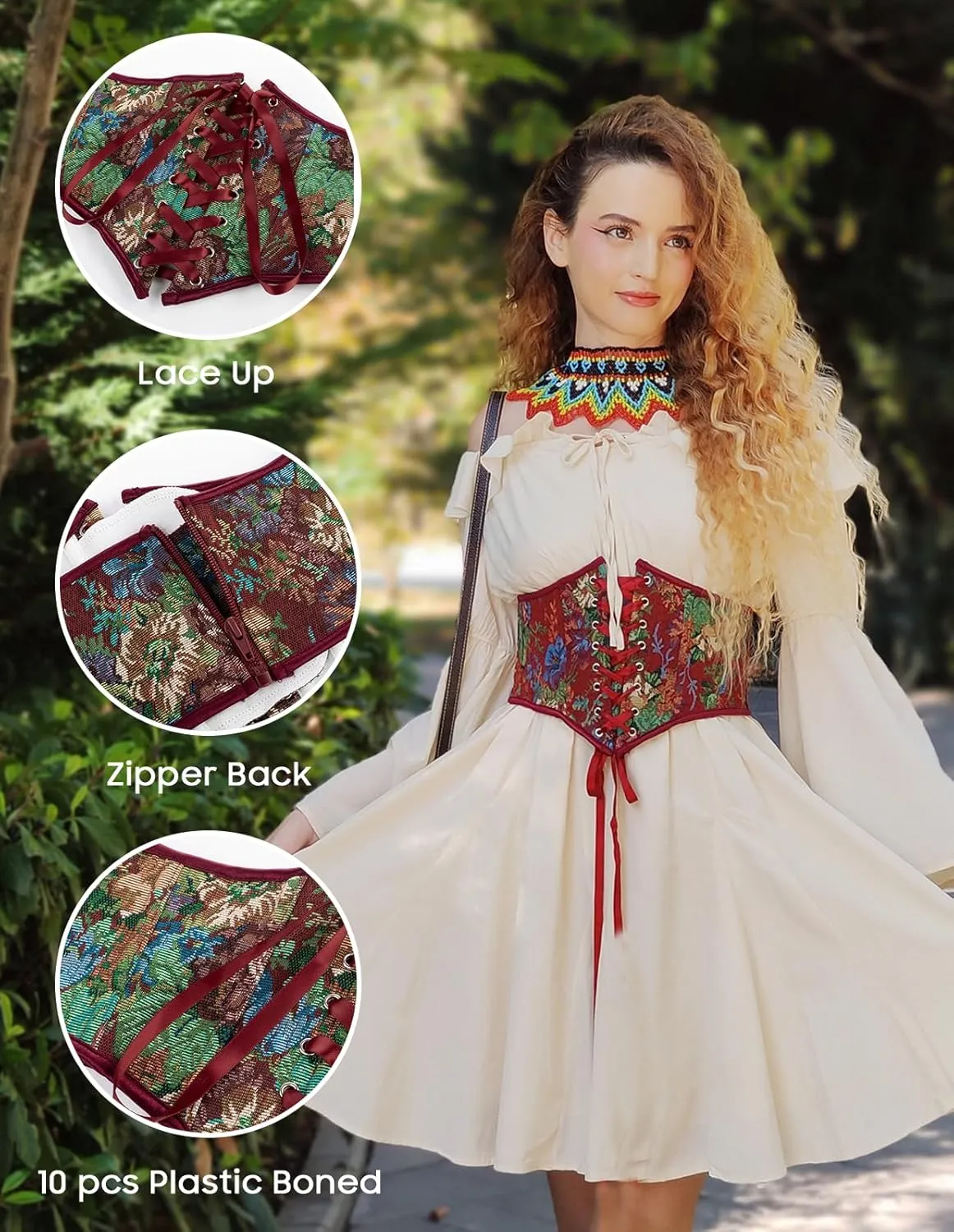 Scarlet Darkness Corset Belt for Women Floral Lace Up Boned Underbust Corset Waist Belts