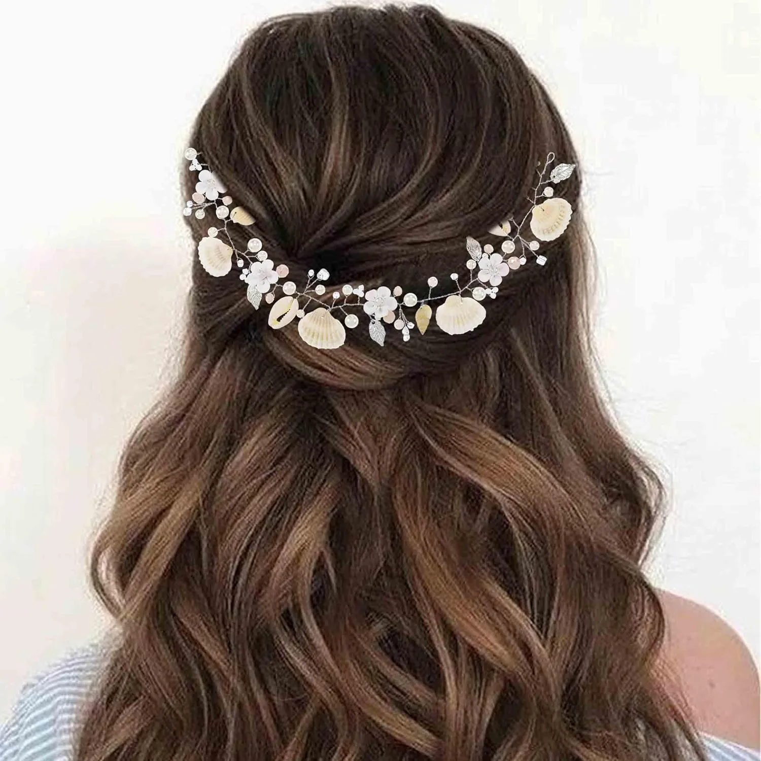 Shells Bride Wedding Hair Vine Silve Flower Headpiece Peral Beach Wedding Hair Accessories for Women and Girls