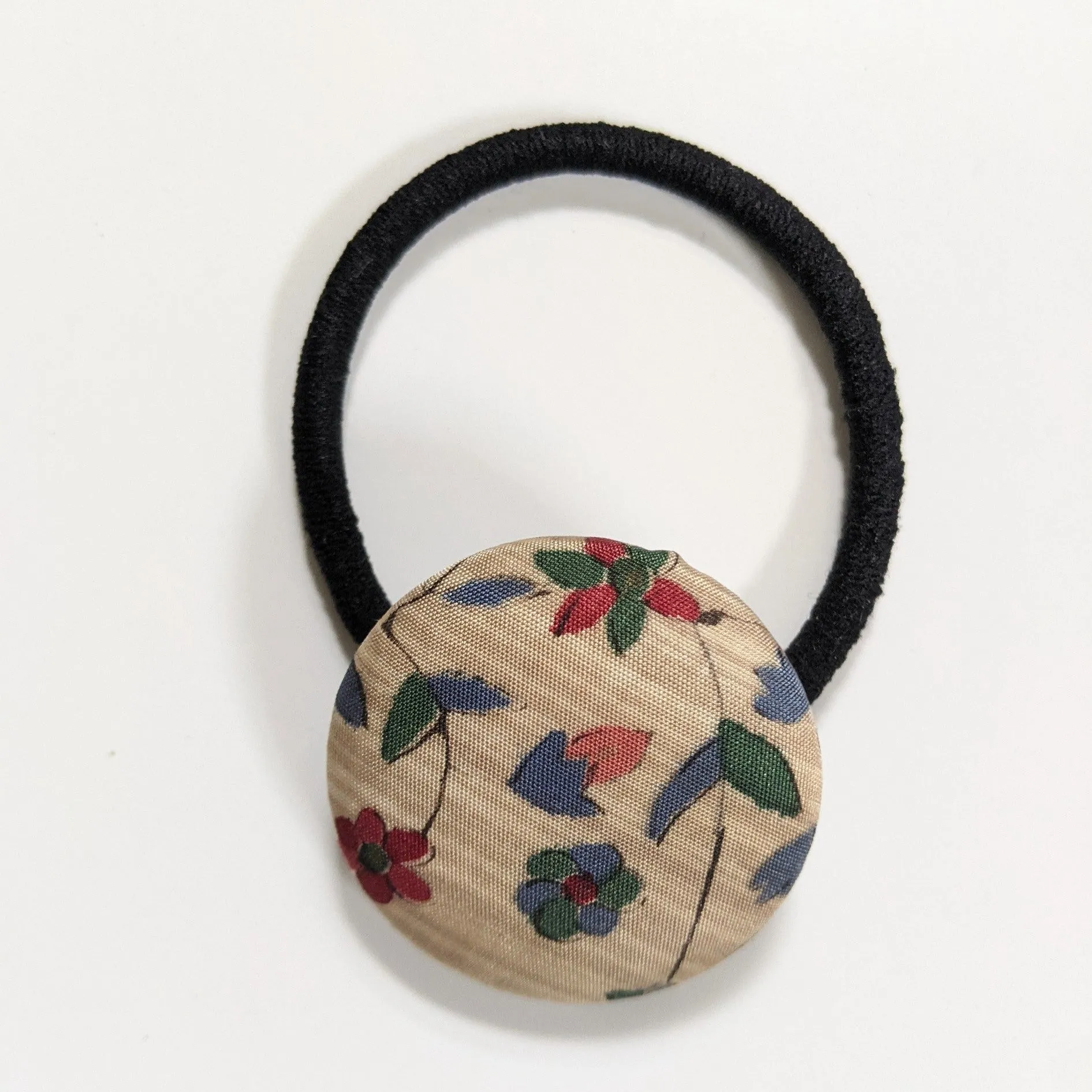 Silk Covered Button hair tie (Flower 5 variations)