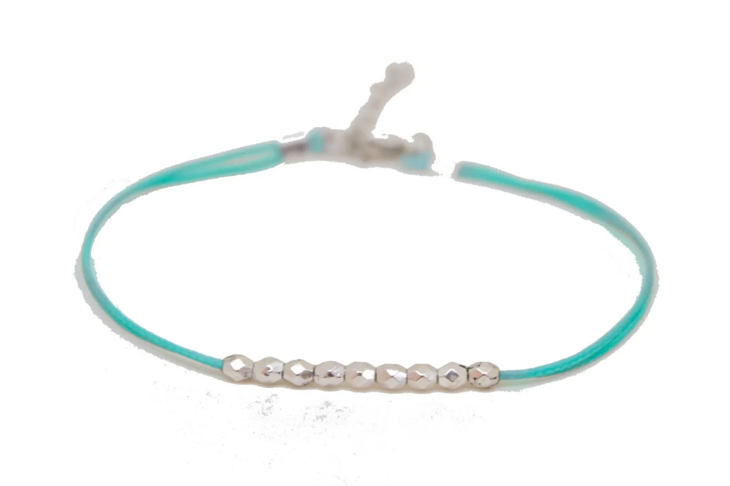 Silver nuggets anklet, turquoise cord, handmade minimalist gift for her