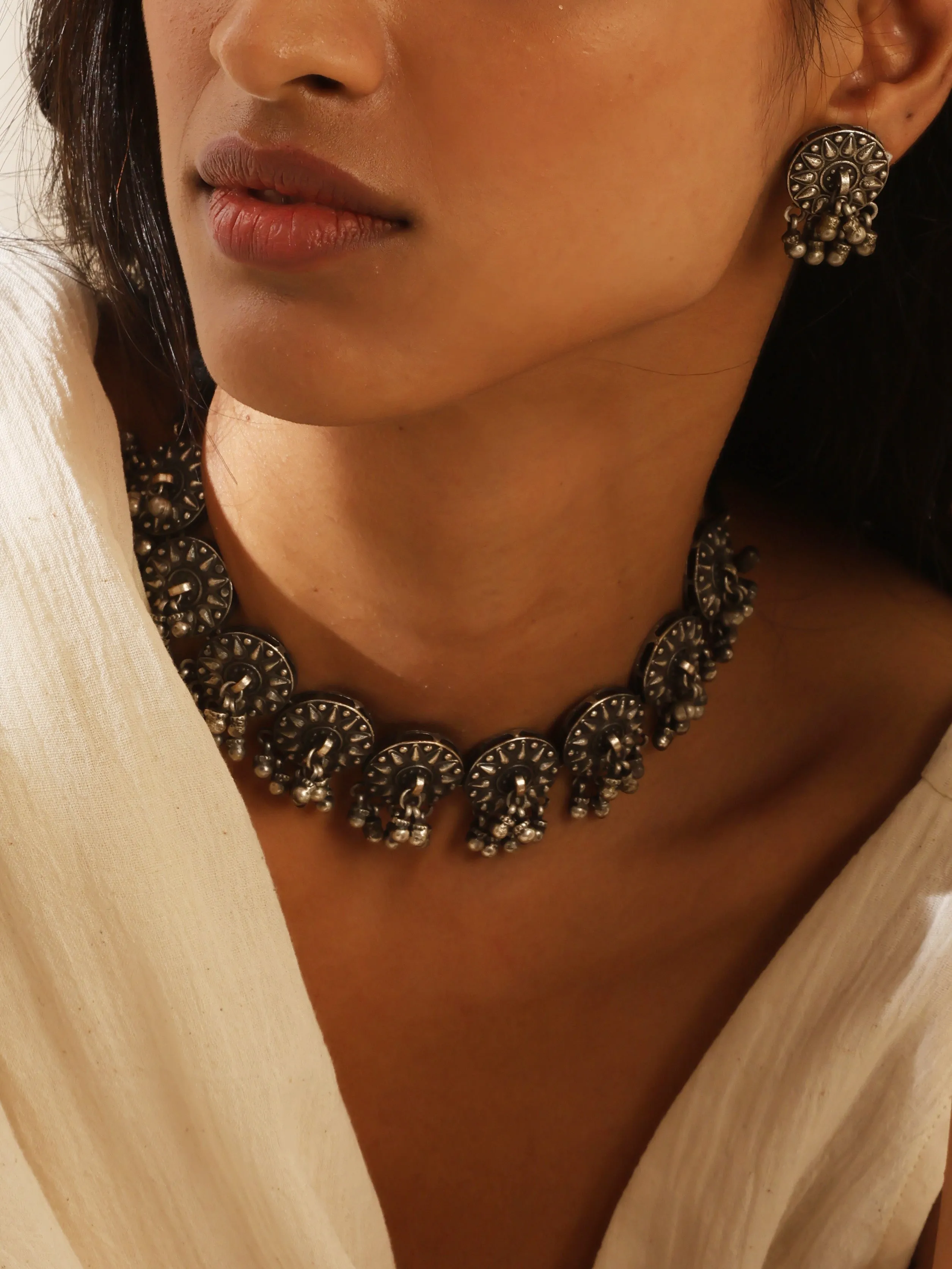Silver-Plated Choker Necklace Set