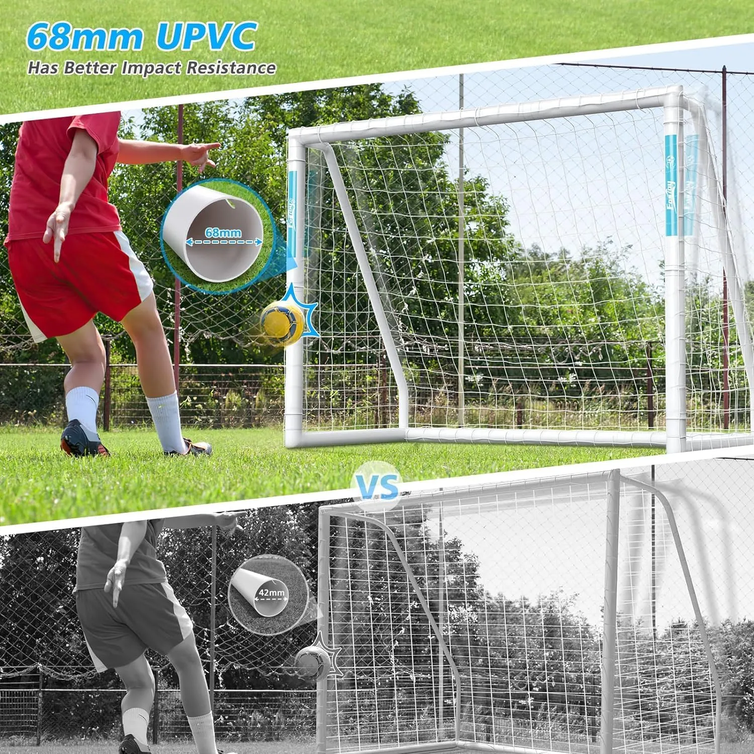 Soccer Goal, 126FT/106.5FT/8x6FT Soccer Goal for Backyard, Weatherproof UPVC with Soccer Training and 2 Sets of Soccer Nets, Youth and Adults Practice Training