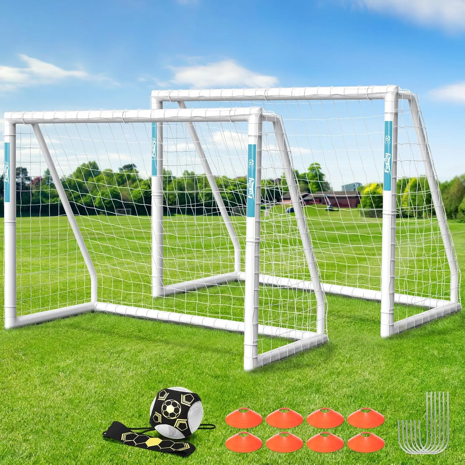 Soccer Goal, 126FT/106.5FT/8x6FT Soccer Goal for Backyard, Weatherproof UPVC with Soccer Training and 2 Sets of Soccer Nets, Youth and Adults Practice Training