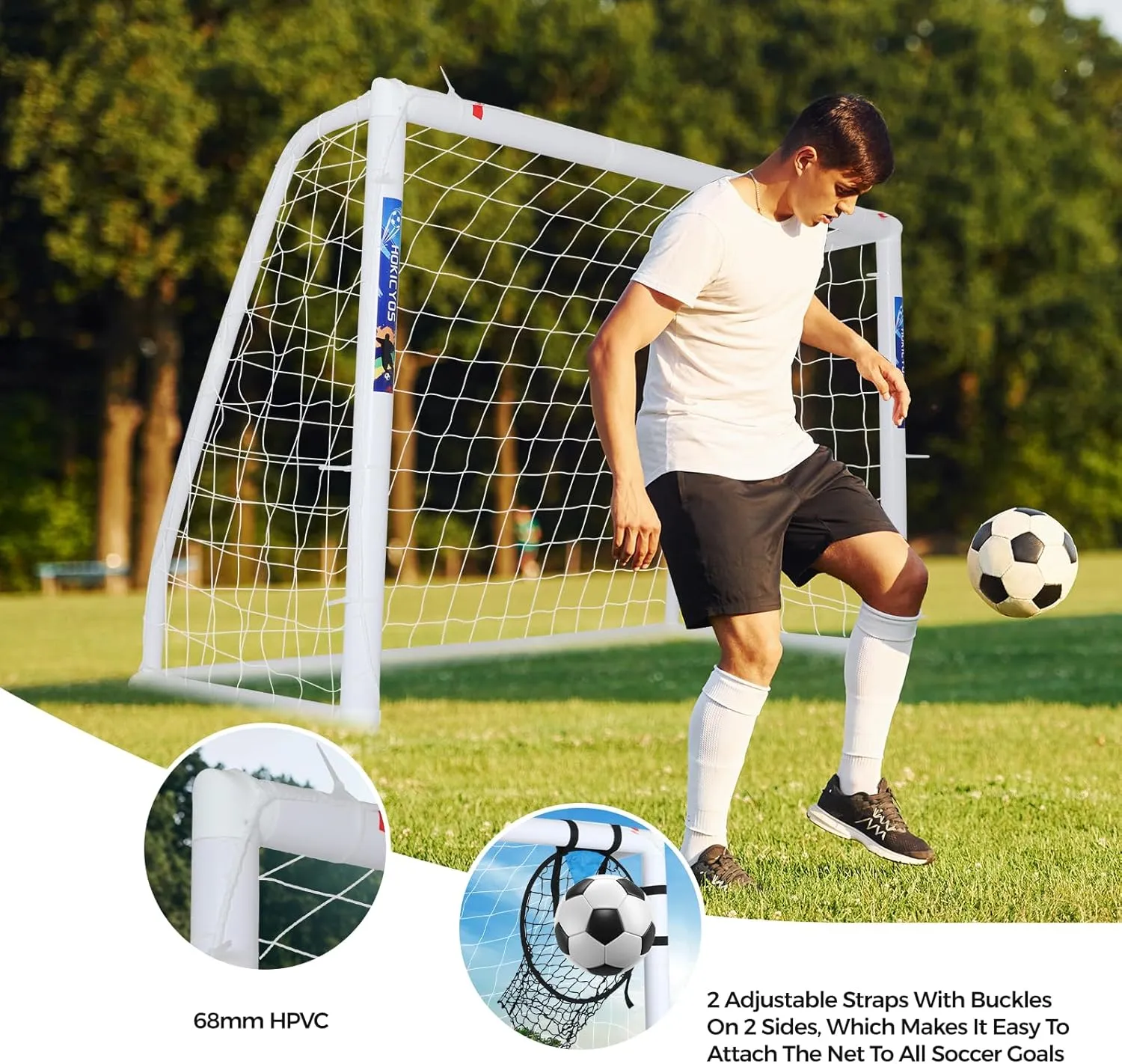Soccer Goal for Backyard 106.5, 86 and 64 FT Soccer Goals Weatherproof and Portable HPVC Soccer Goal with Soccer Target Net and Carry Bag for Kids and Adults Outdoor's Practice Training