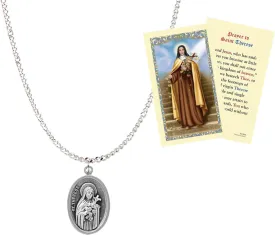 St Therese Of Lisieux Medal-St Therese Medal with 18 Inch Chain and St Therese Lisieux Prayer Card | Fashionable St Teresa Of Lisieux Medal Set for Baptism, Confirmation, First Communion | 2 Items