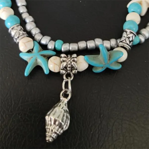 Starfish Turtle Beach Vintage Double Layer Anklet 87931556C