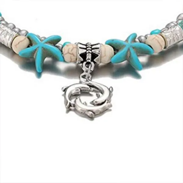 Starfish Turtle Beach Vintage Double Layer Anklet 87931556C