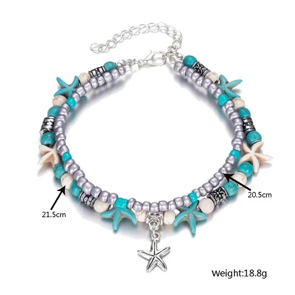 Starfish Turtle Beach Vintage Double Layer Anklet 87931556C