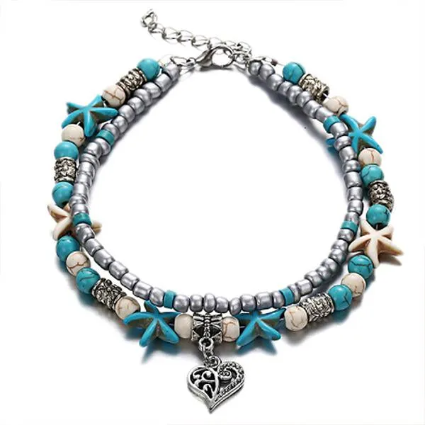 Starfish Turtle Beach Vintage Double Layer Anklet 87931556C